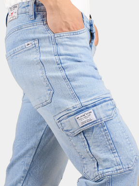 Leo Light Blue Baggy Fit Denim Cargo