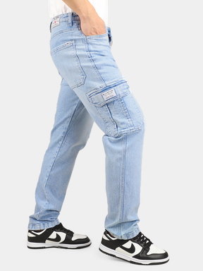 Leo Light Blue Baggy Fit Denim Cargo