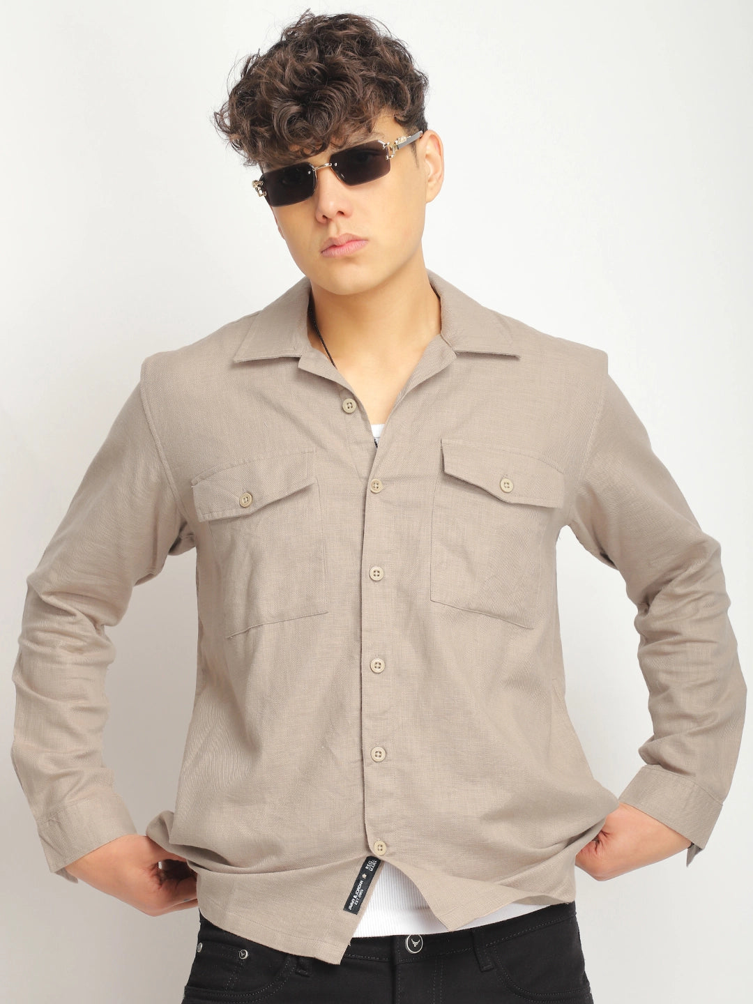 Alexei Linen Khaki Full Sleeve Shirt