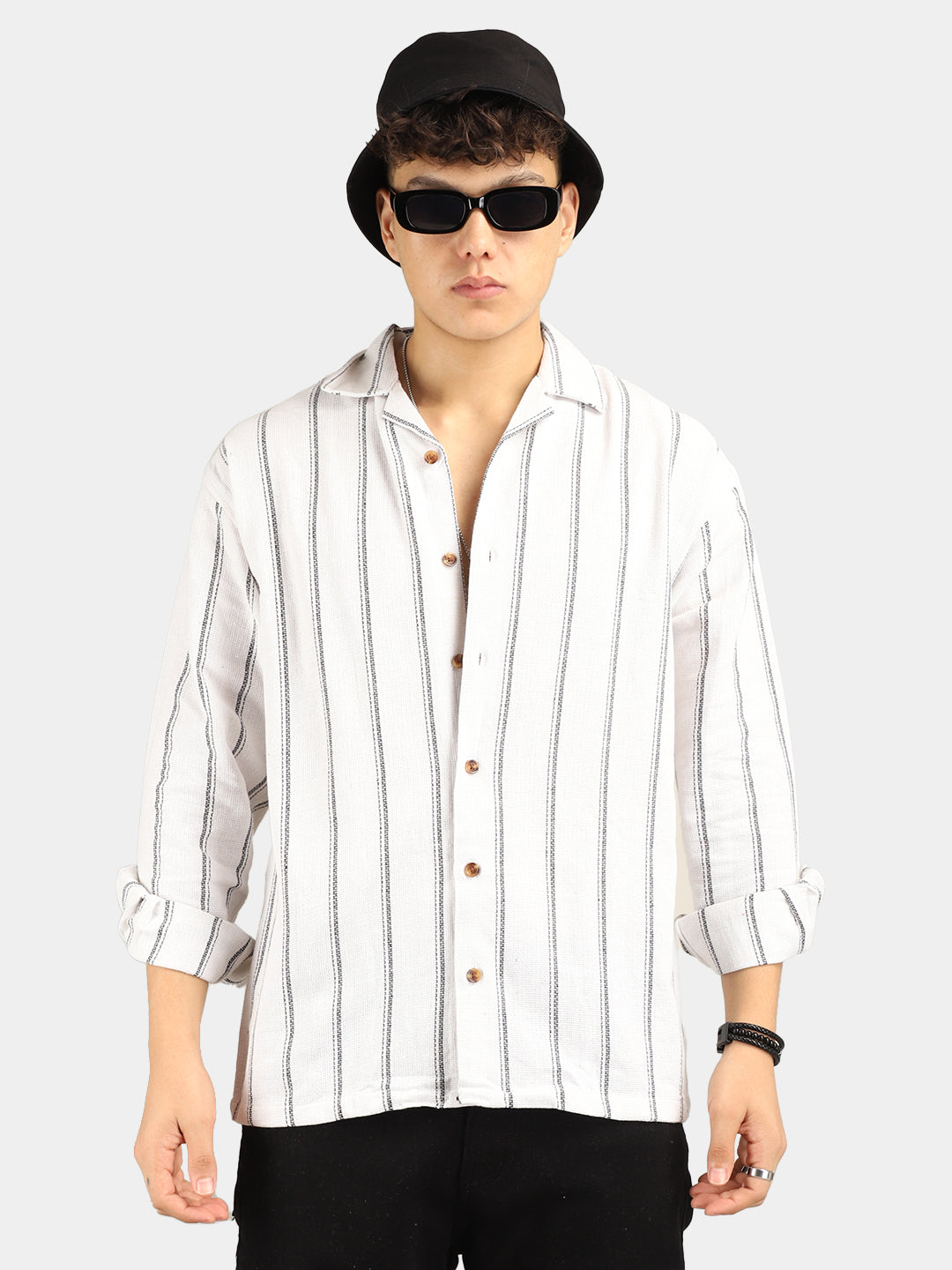 White Jute Fabric Stripe Shirt