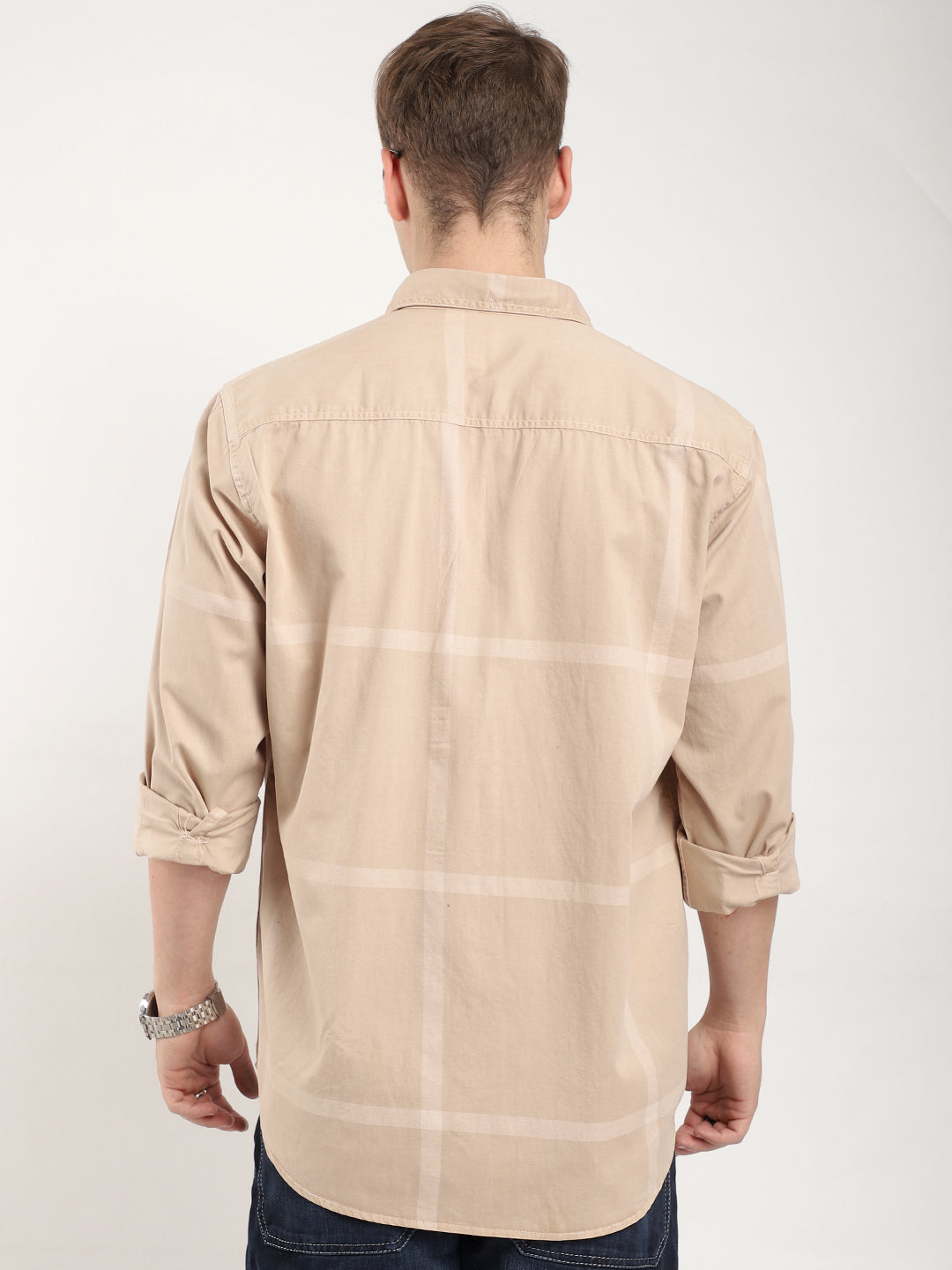 George Draying Washed Beige Check Full Sleeve Shirt