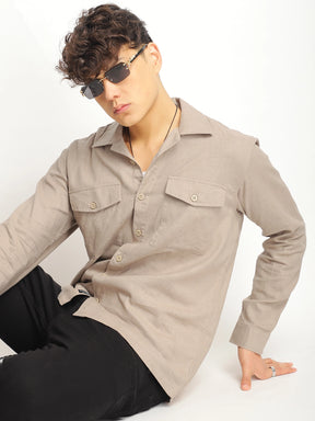 Alexei Linen Khaki Full Sleeve Shirt