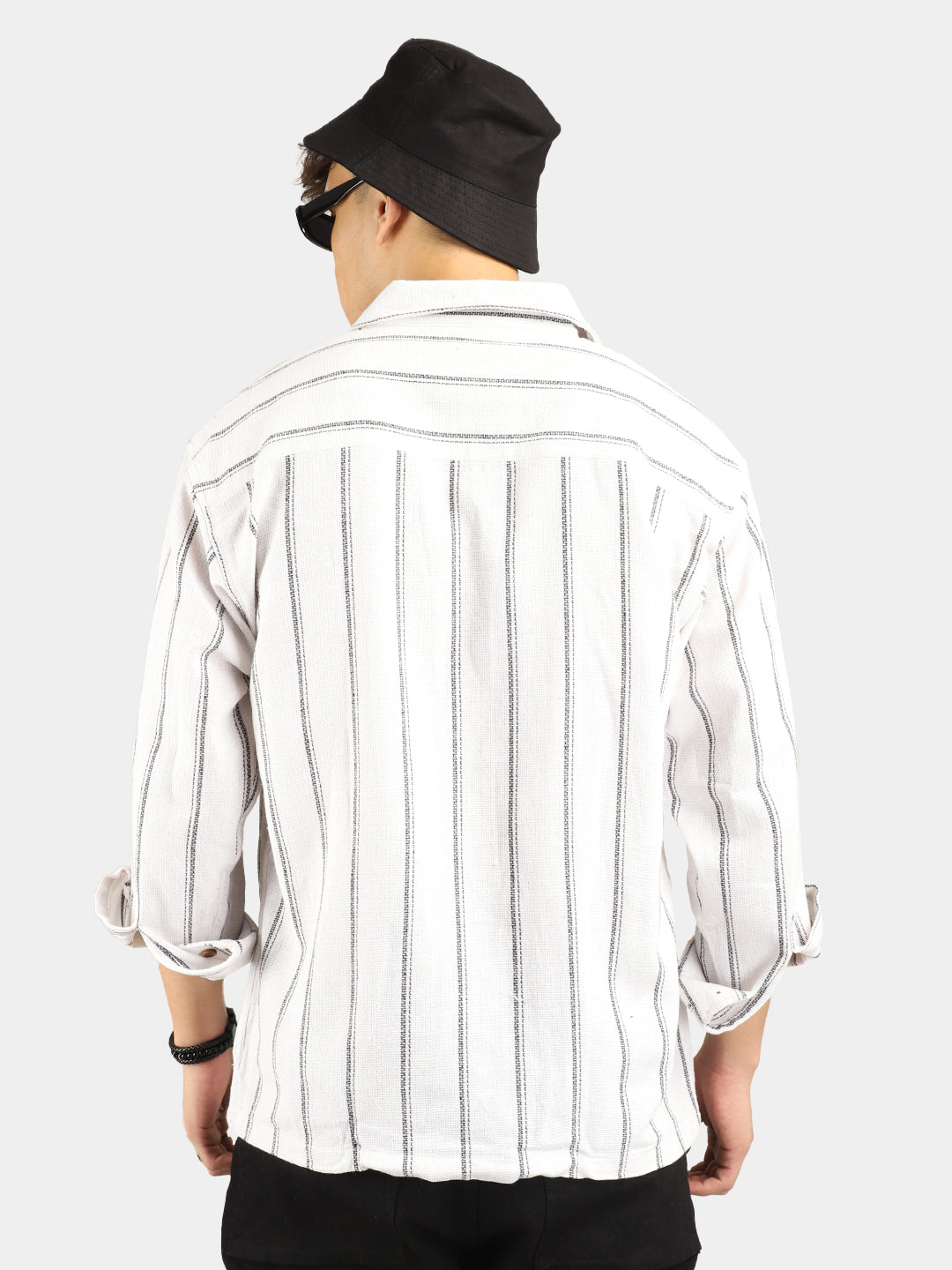 White Jute Fabric Stripe Shirt
