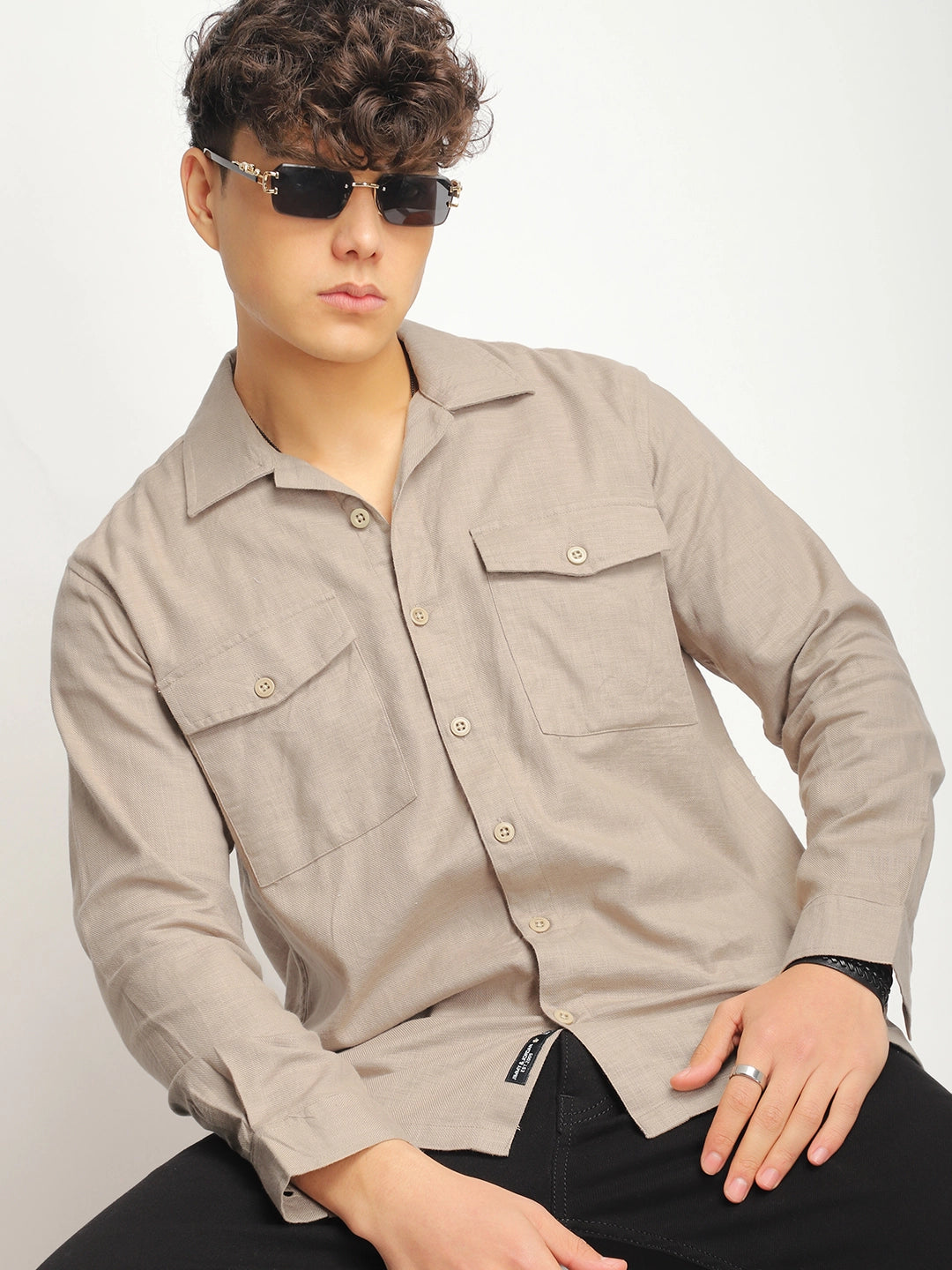 Alexei Linen Khaki Full Sleeve Shirt