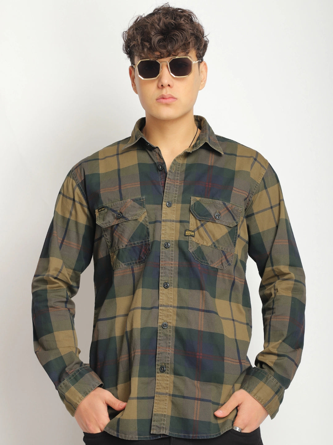 Pure Thread Khaki Full Sleeve Check Shirt