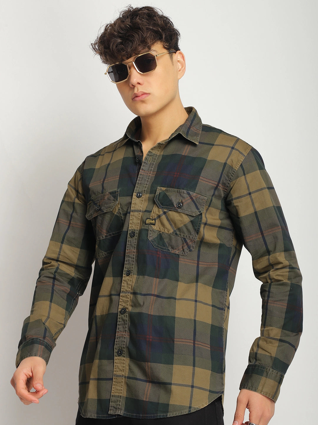 Pure Thread Khaki Full Sleeve Check Shirt