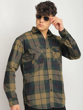 Pure Thread Khaki Full Sleeve Check Shirt