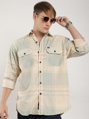 Scarlet Draying Washed Fon Check Full Sleeve Shirt