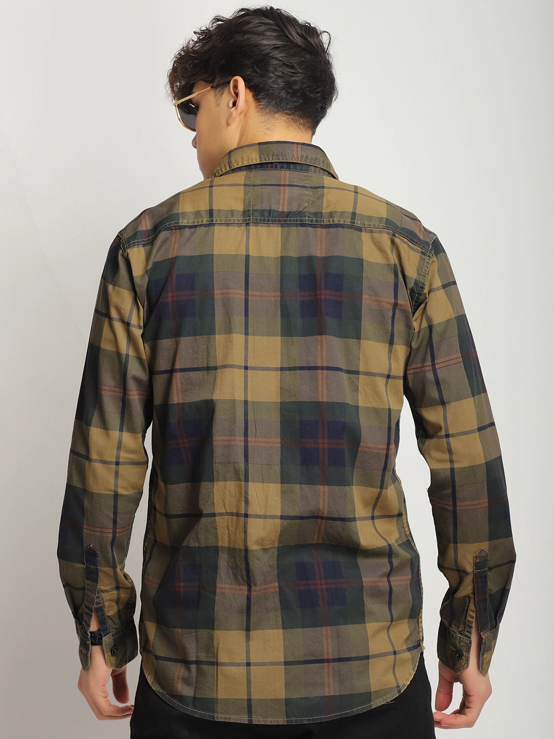 Luxe Link Washed Check Khaki Full Sleeve Shirt