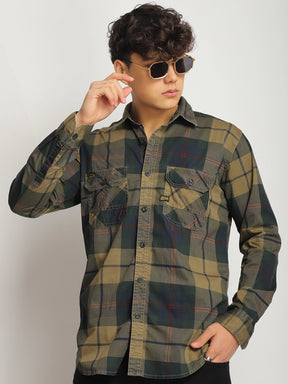 Pure Thread Khaki Full Sleeve Check Shirt