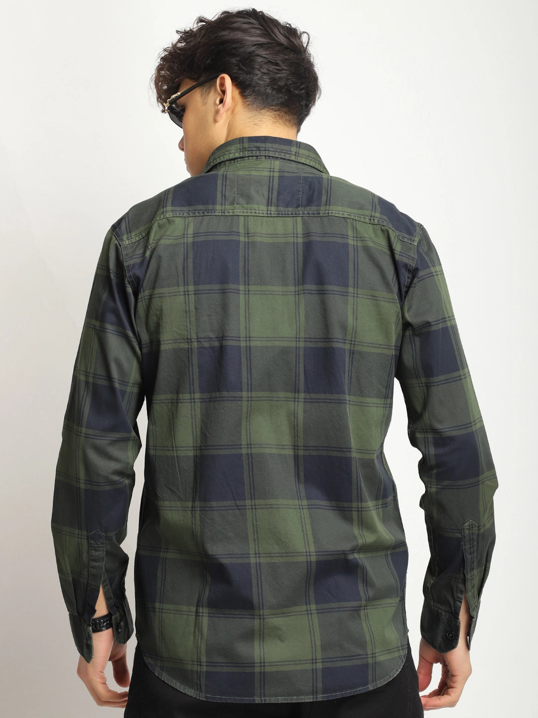 Pure Thread Military Green Full Sleeve Check Shirt