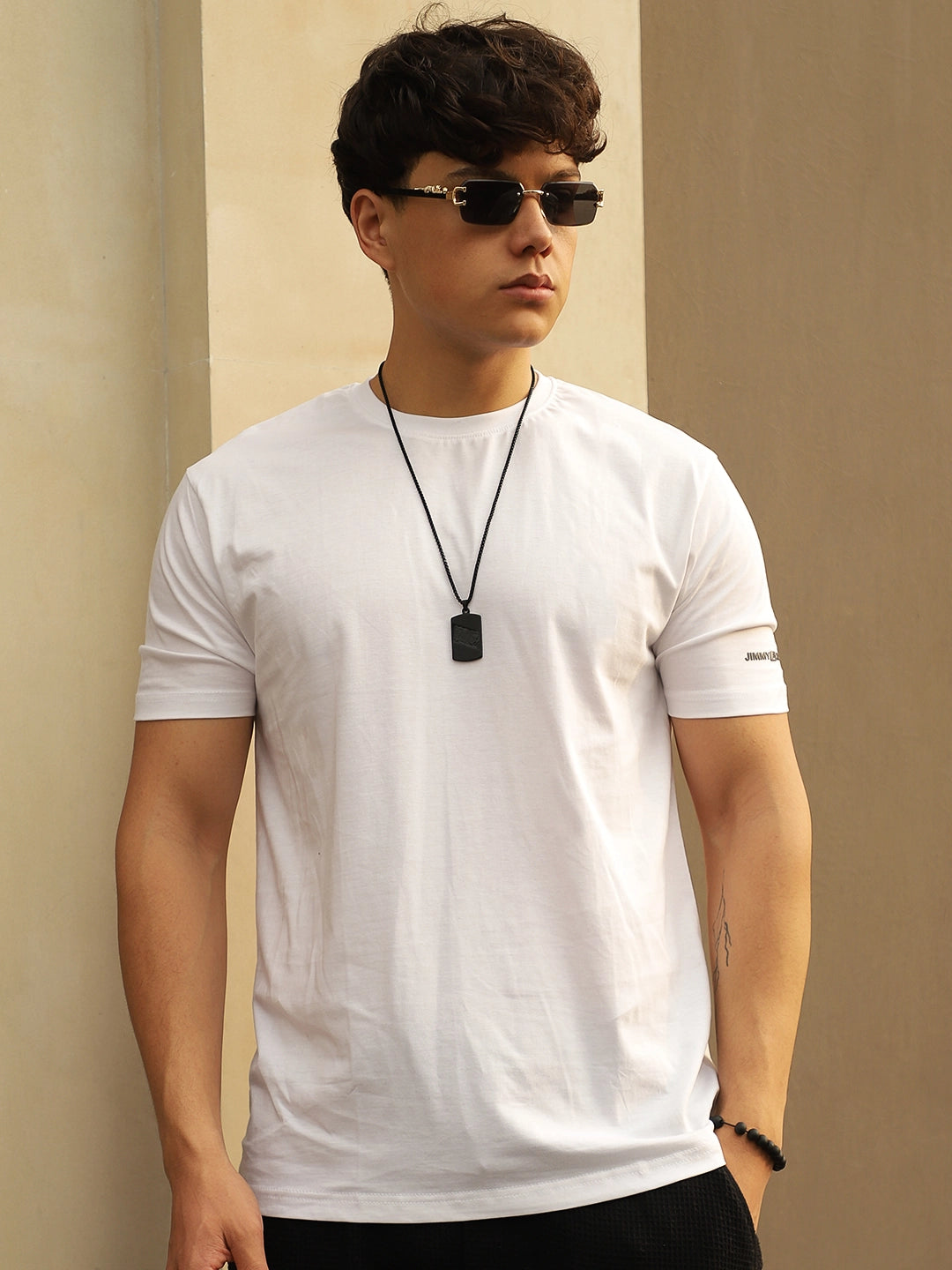 White Cotton Slim Fit T-Shirt