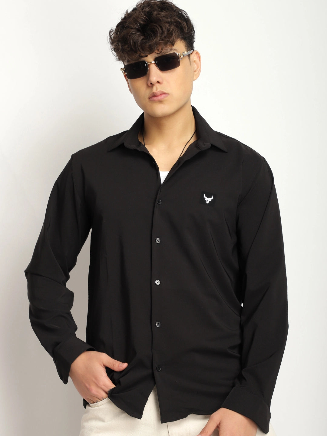 Andrey Stretchable Black Full Sleeve Shirt