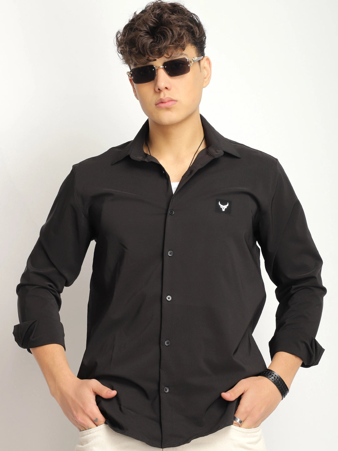 Andrey Stretchable Black Full Sleeve Shirt