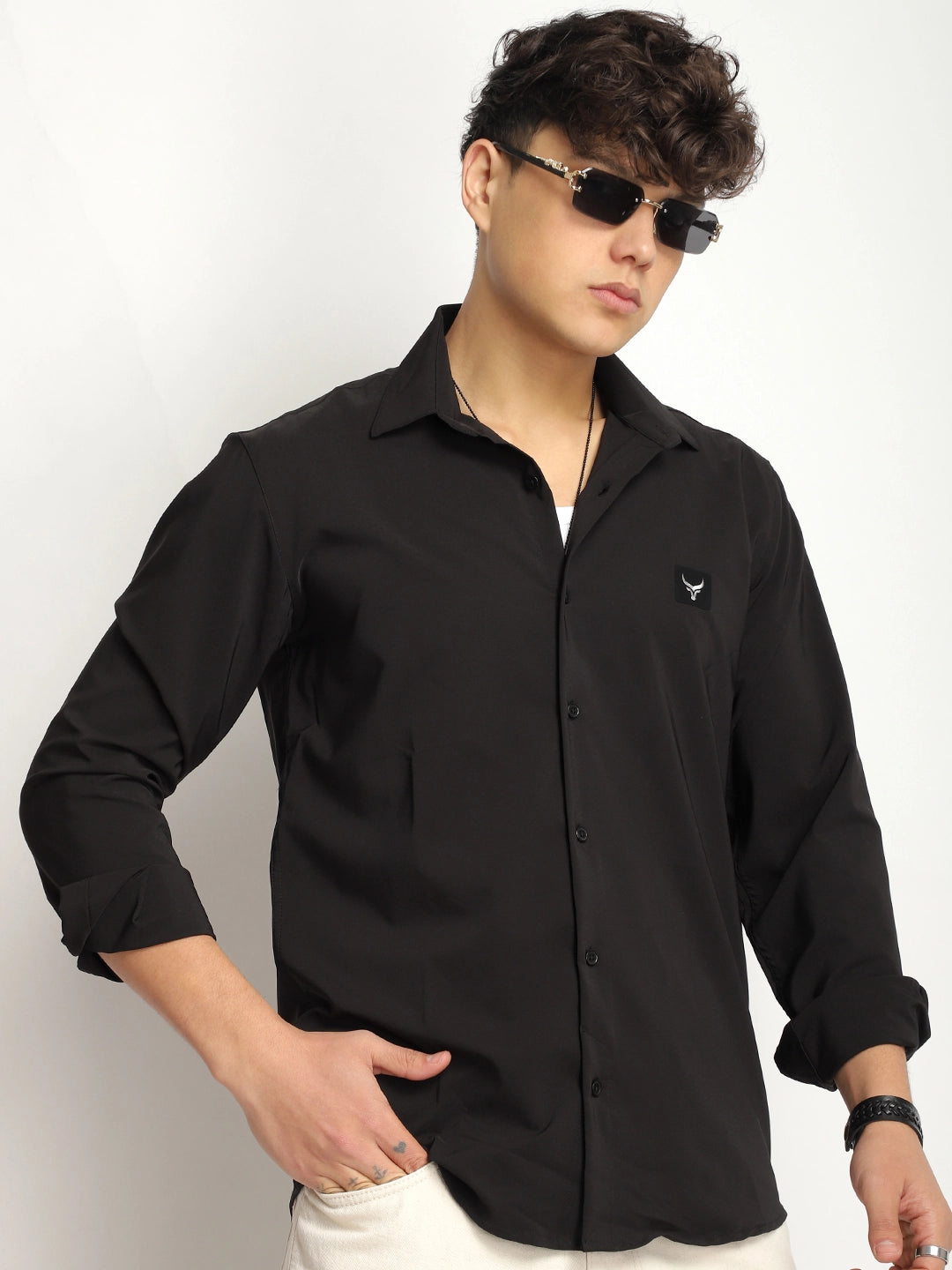 Andrey Stretchable Black Full Sleeve Shirt