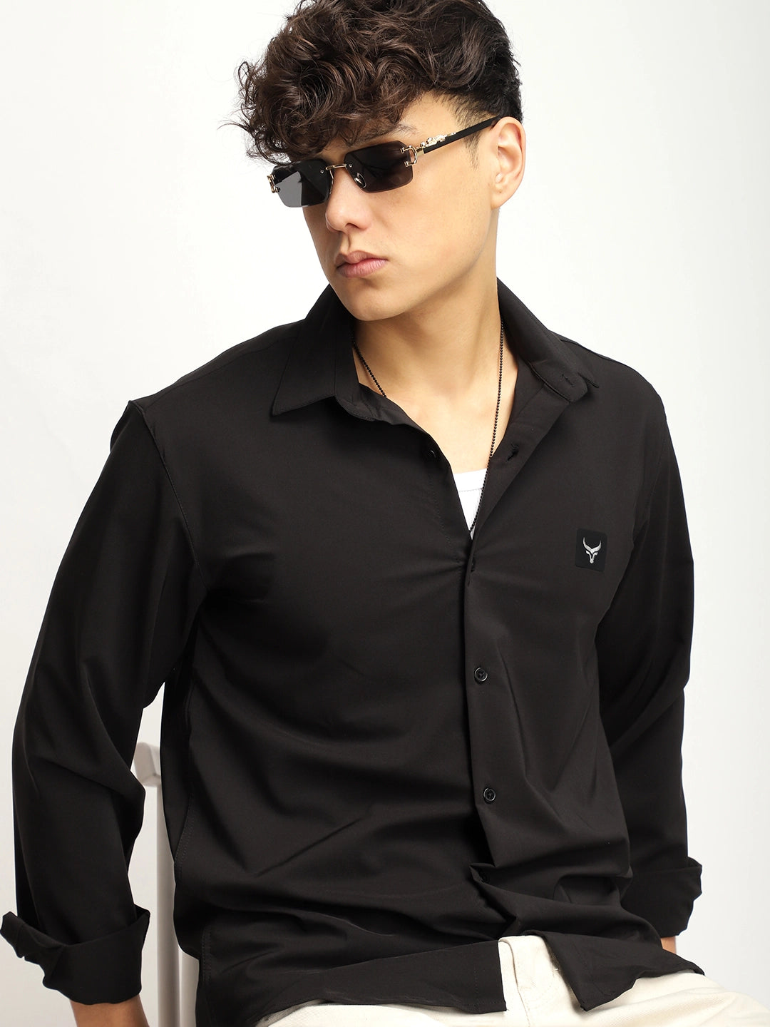 Andrey Stretchable Black Full Sleeve Shirt