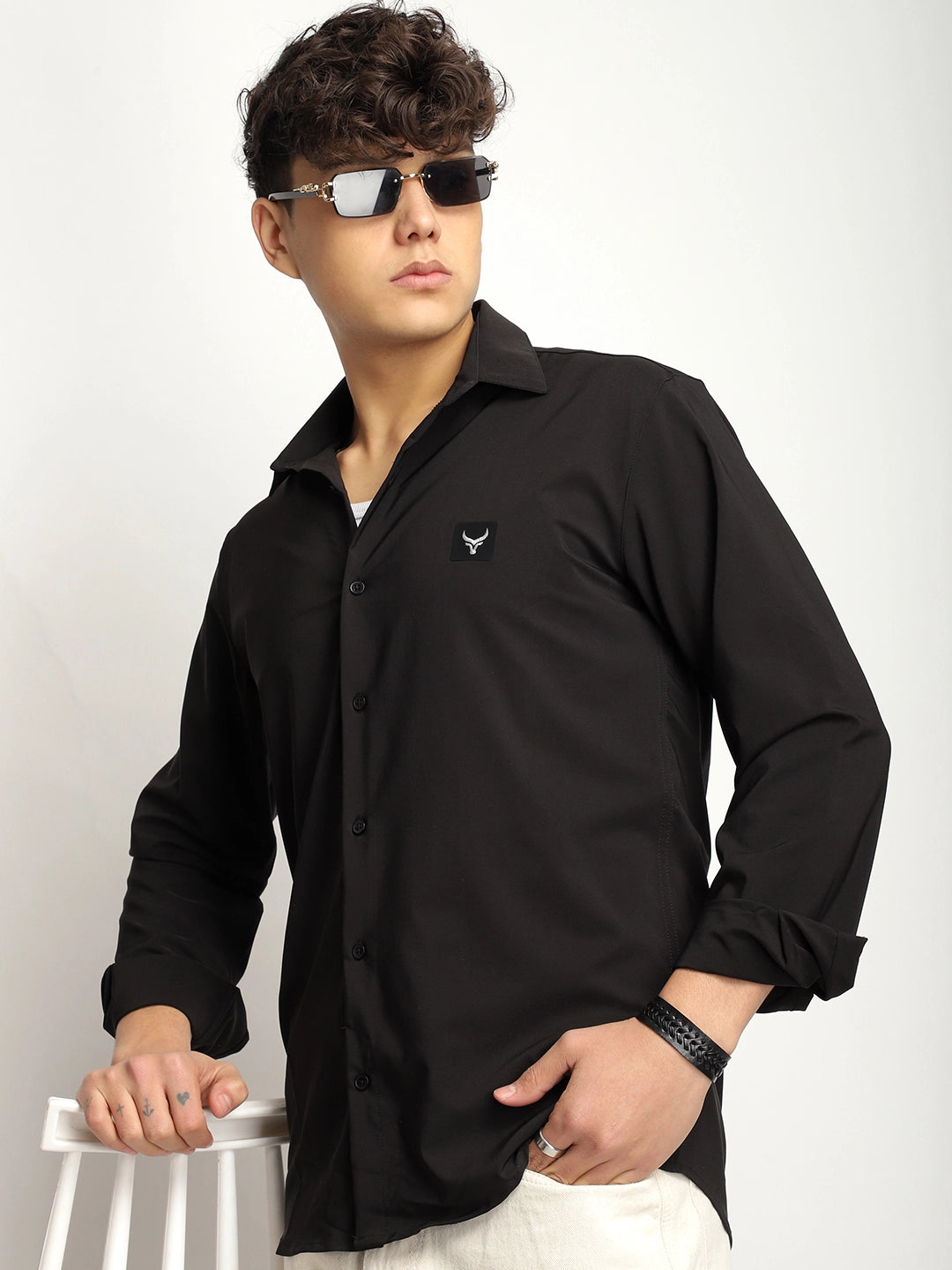 Andrey Stretchable Black Full Sleeve Shirt