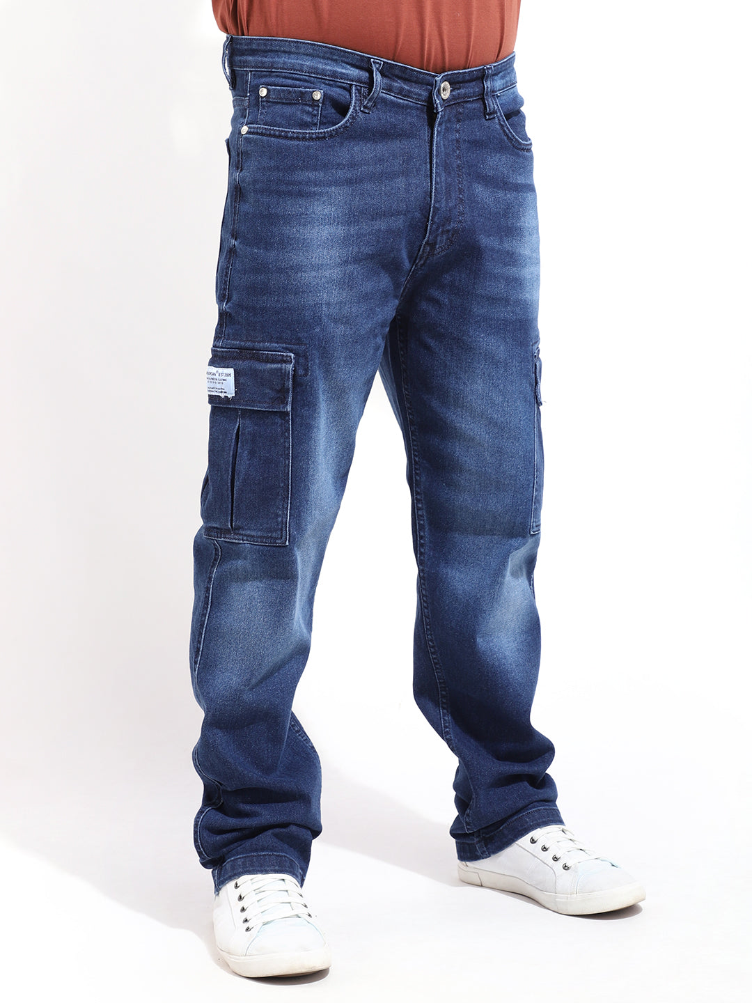 Dark Blue Baggy Fit Denim Cargo