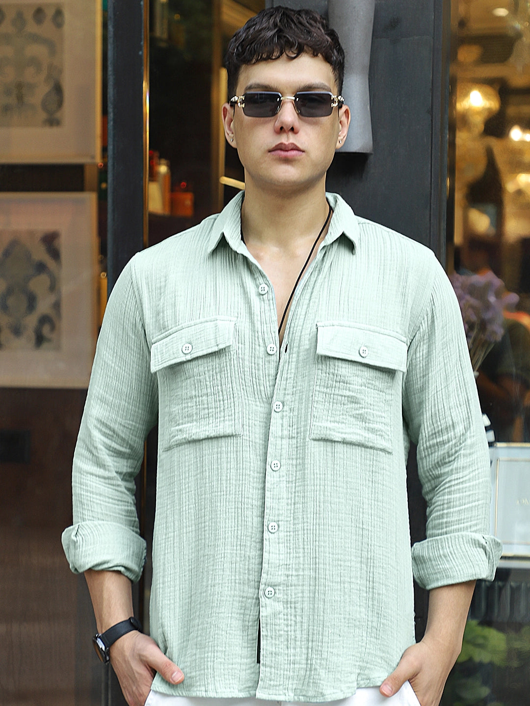 Vero Vibe Lucas Double Clothe Pistachio Green Shirt