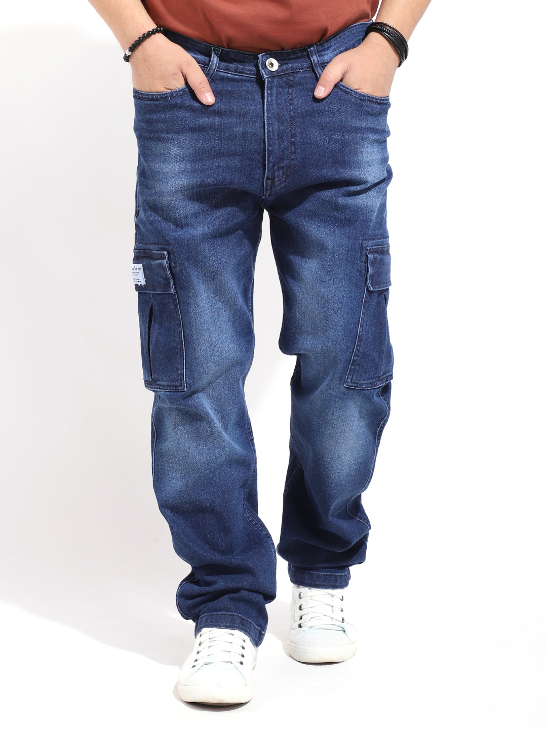 Dark Blue Baggy Fit Denim Cargo