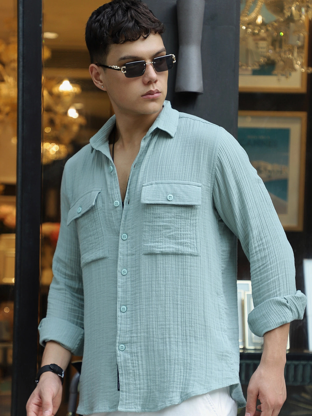 Vero Vibe Lucas Double Clothe Teal Green Shirt