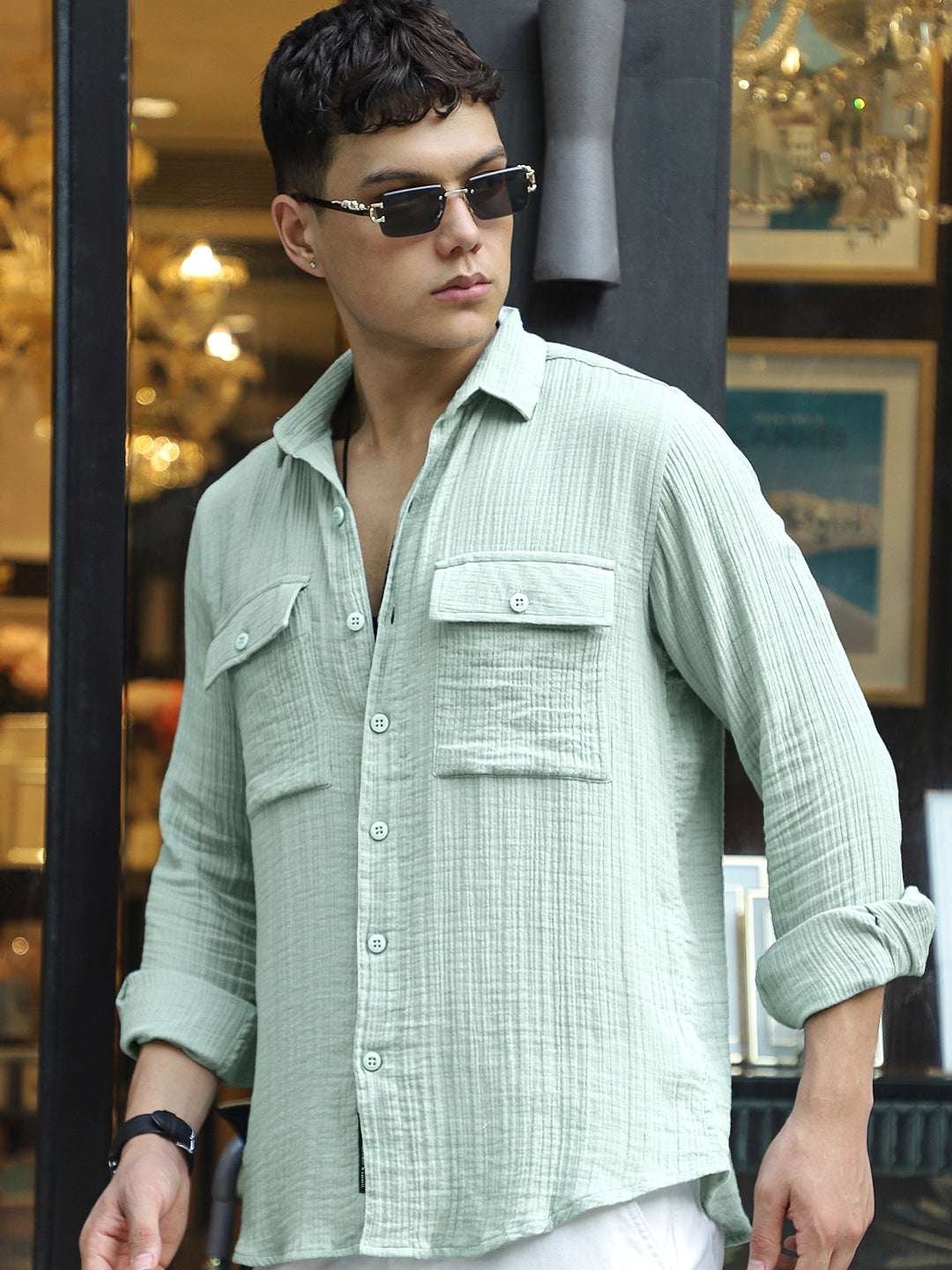 Vero Vibe Lucas Double Clothe Pistachio Green Shirt