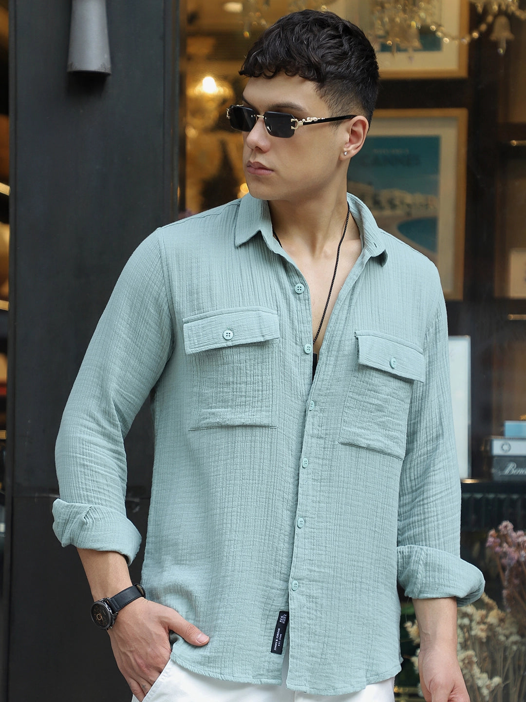 Vero Vibe Lucas Double Clothe Teal Green Shirt