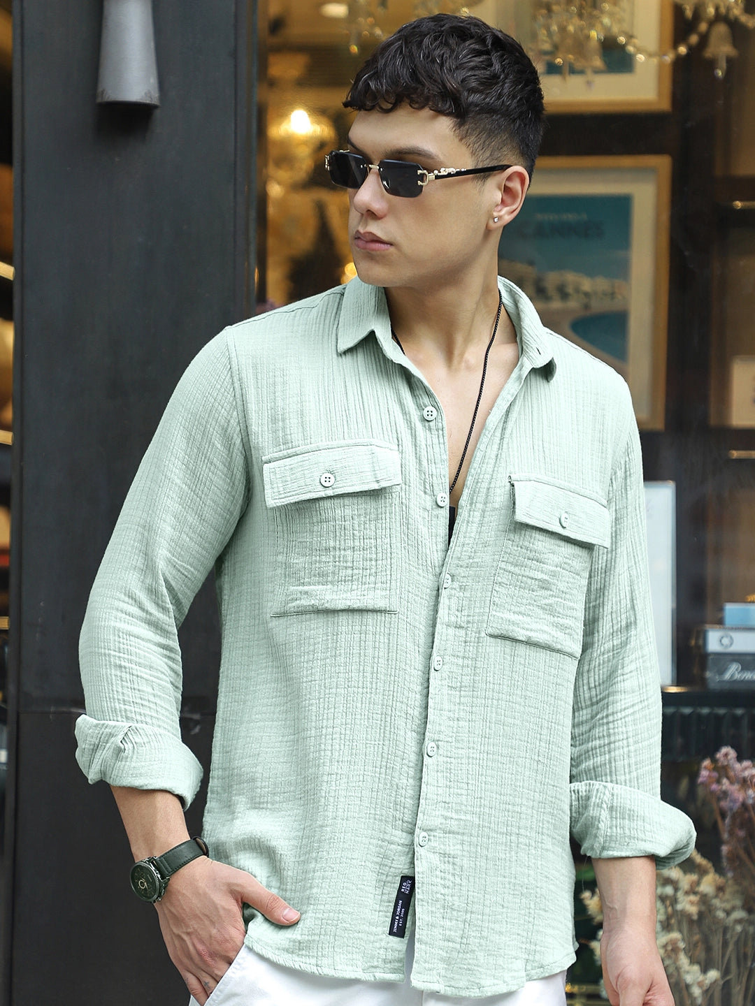 Vero Vibe Lucas Double Clothe Pistachio Green Shirt