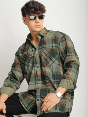 Luxe Link Washed Check Military Full Sleeve Shirt