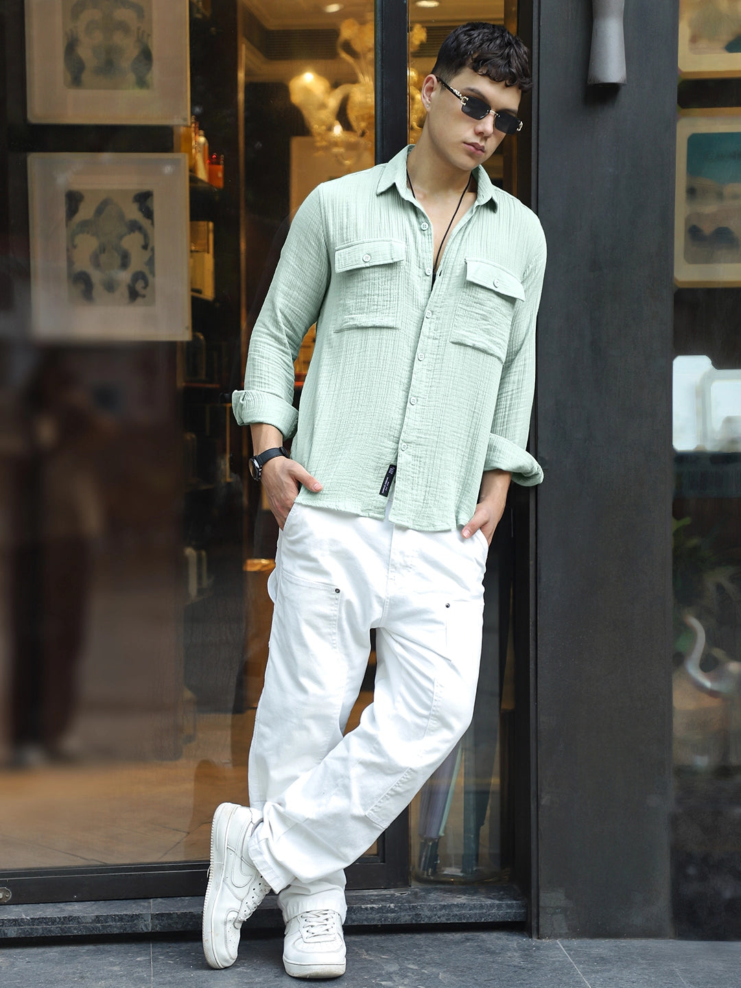 Vero Vibe Lucas Double Clothe Pistachio Green Shirt