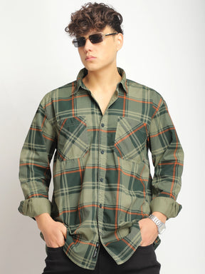 Luxe Link Washed Check Military Full Sleeve Shirt