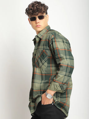 Luxe Link Washed Check Military Full Sleeve Shirt