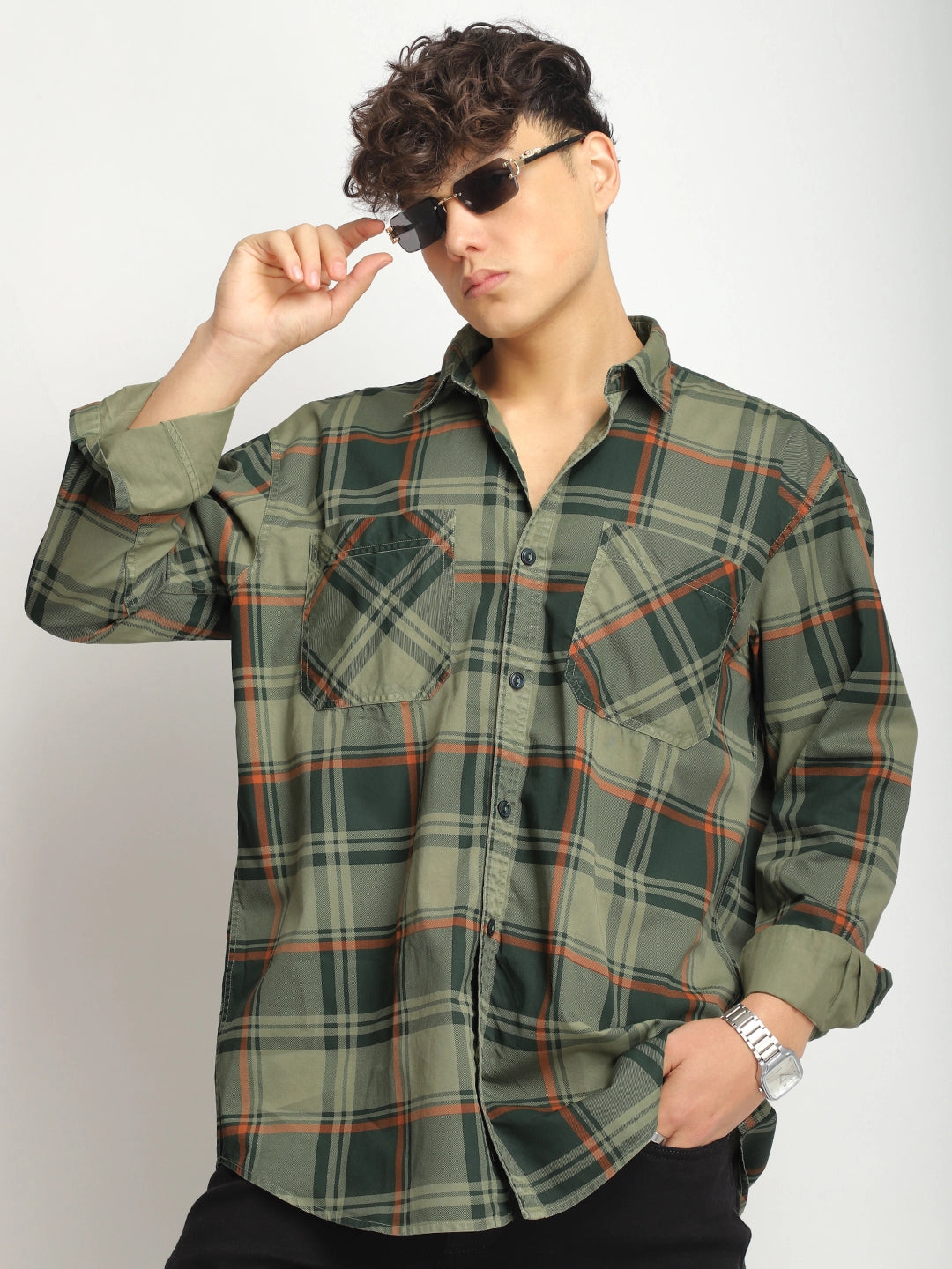 Luxe Link Washed Check Military Full Sleeve Shirt