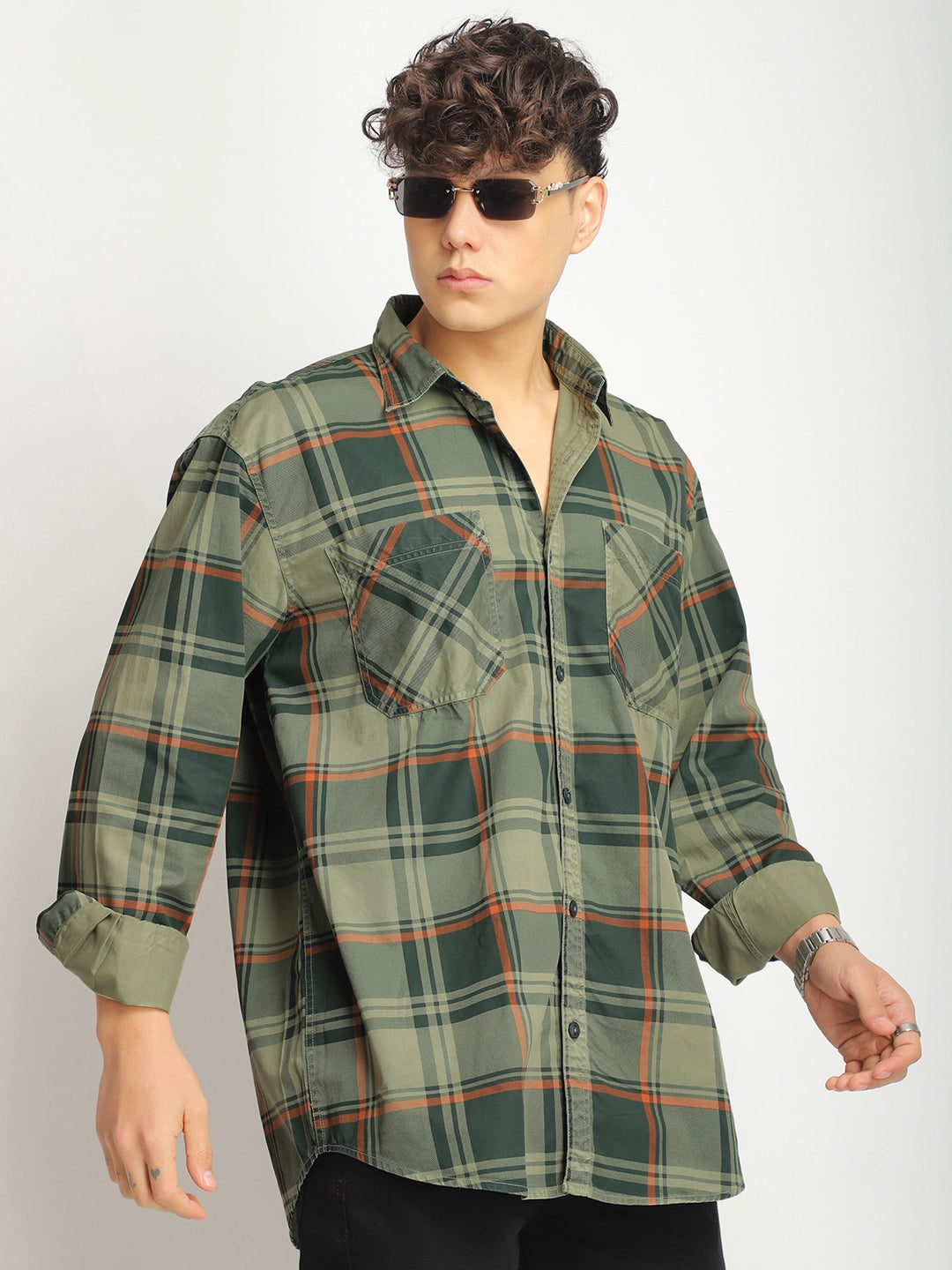 Luxe Link Washed Check Military Full Sleeve Shirt