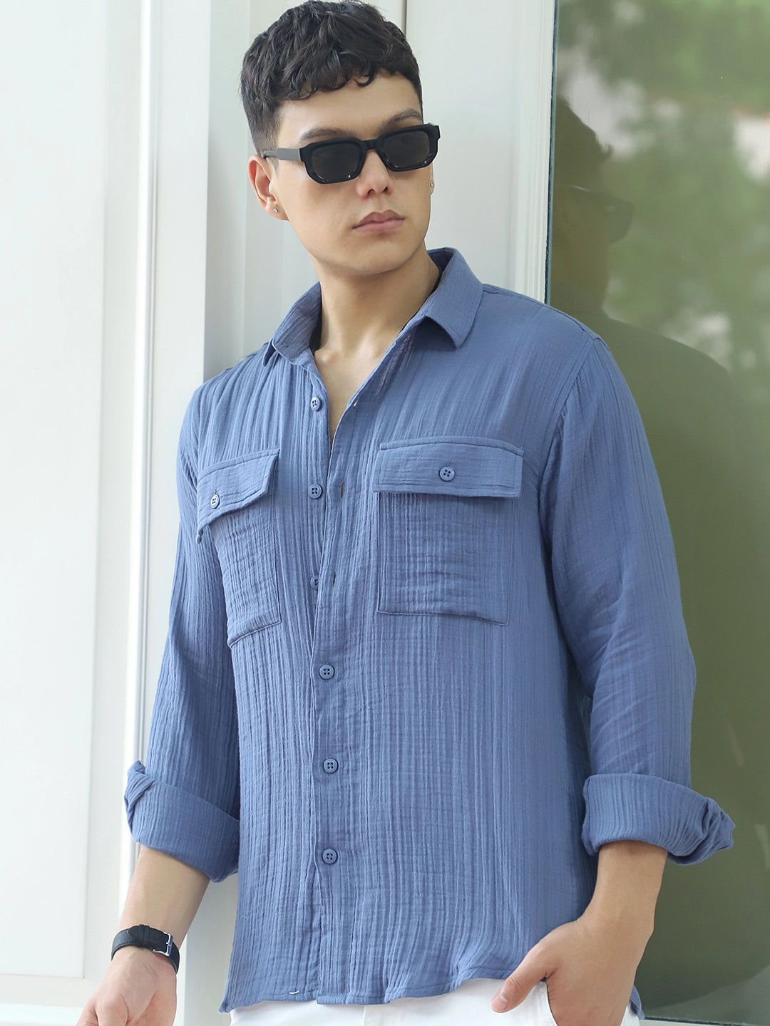Vero Vibe Lucas Double Clothe Blue Shirt