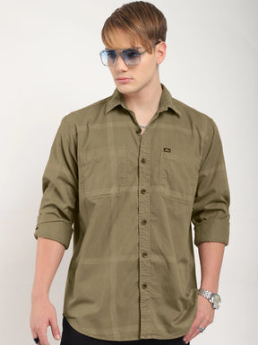 George Draying Washed Khaki Check Full Sleeve Shirt