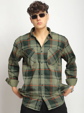 Luxe Link Washed Check Military Full Sleeve Shirt