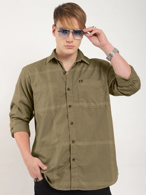 George Draying Washed Khaki Check Full Sleeve Shirt