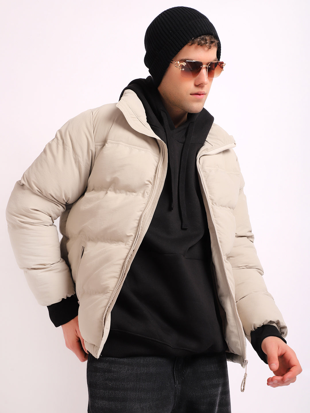 Northbound Beige Oversized Puffer Jacket