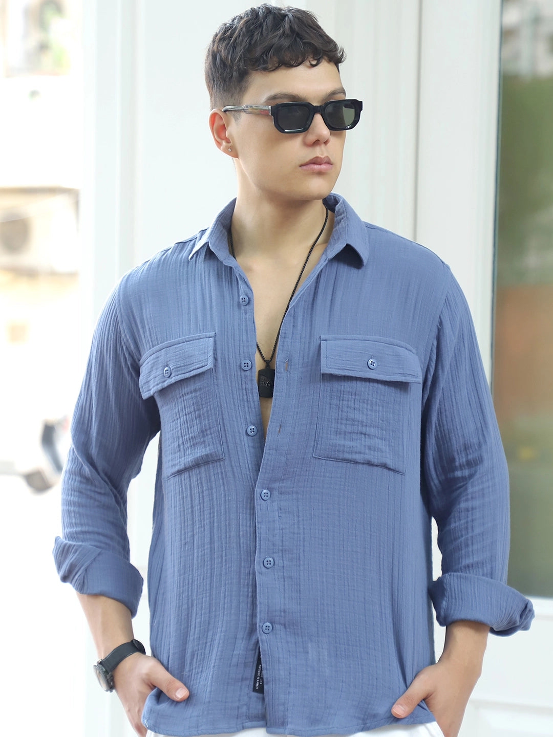Vero Vibe Lucas Double Clothe Blue Shirt