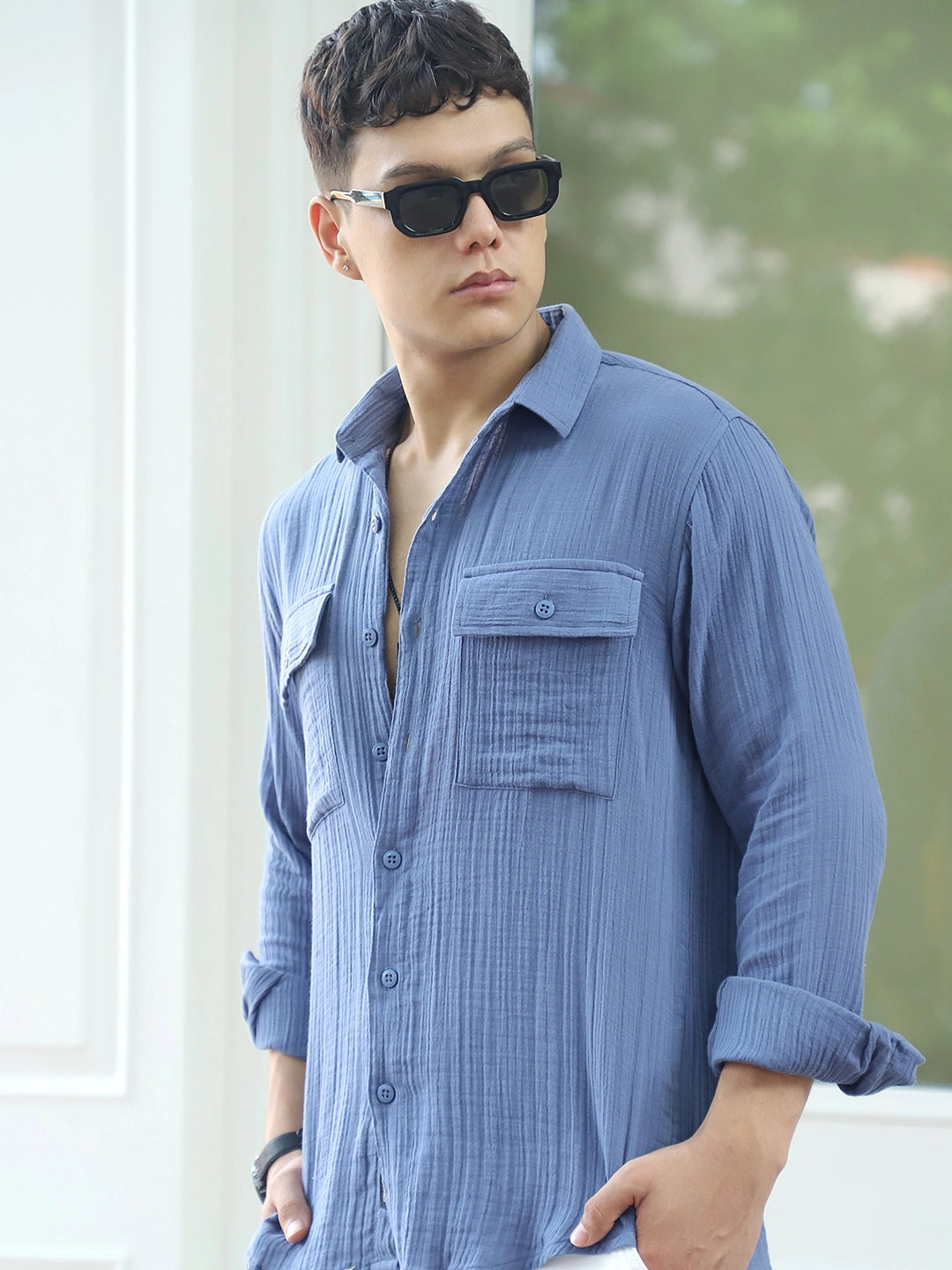 Vero Vibe Lucas Double Clothe Blue Shirt