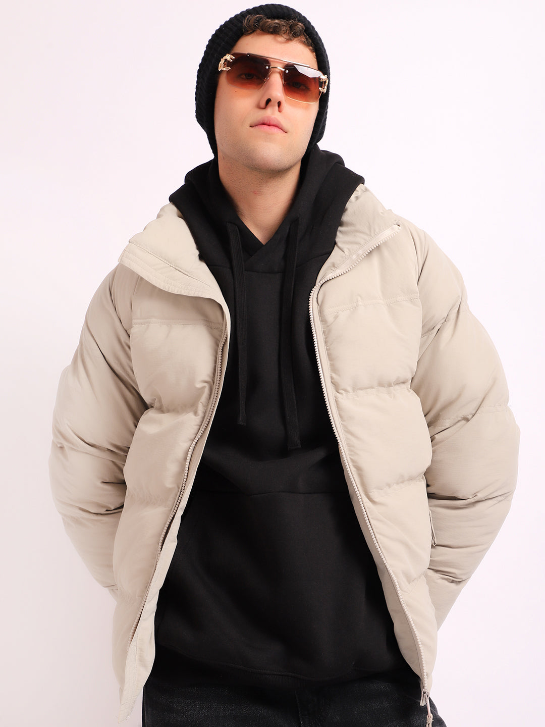 Northbound Beige Oversized Puffer Jacket