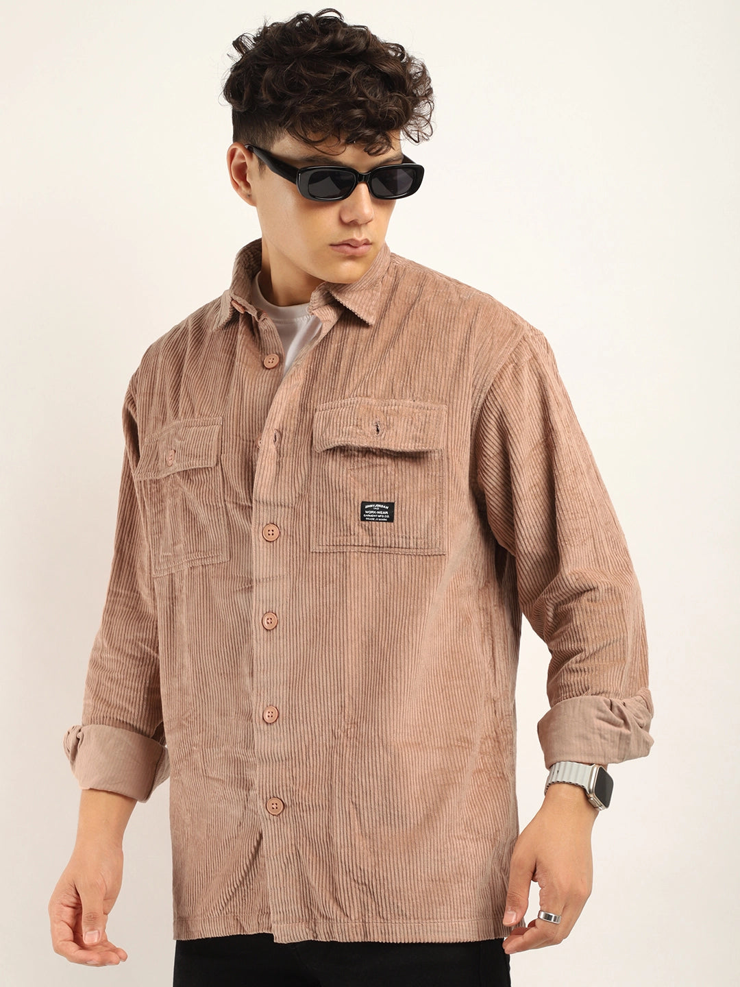 Fabric Bezic Corduroy Peach Full Sleeve Shirt