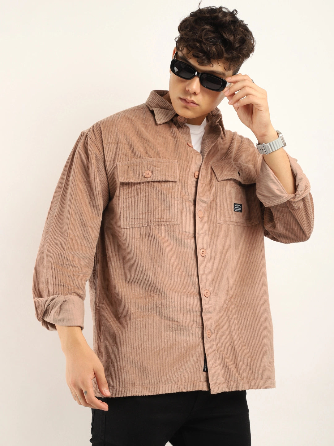 Fabric Bezic Corduroy Peach Full Sleeve Shirt