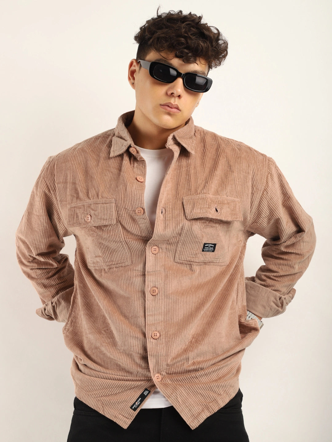 Fabric Bezic Corduroy Peach Full Sleeve Shirt