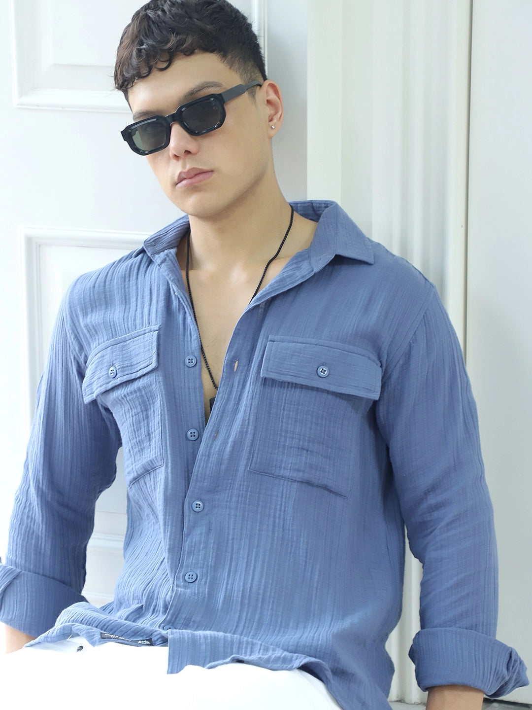 Vero Vibe Lucas Double Clothe Blue Shirt