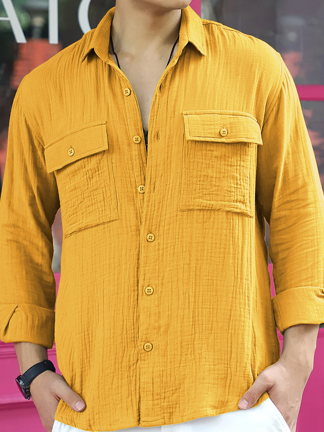 Vero Vibe Lucas Double Clothe Bright Yellow Shirt