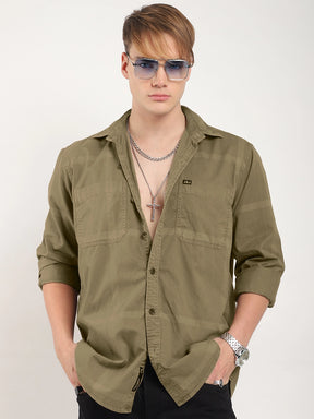 George Draying Washed Khaki Check Full Sleeve Shirt