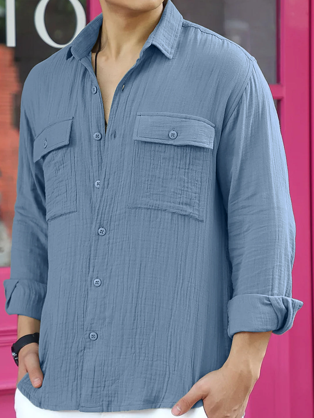 Vero Vibe Lucas Double Clothe Marble Blue Shirt