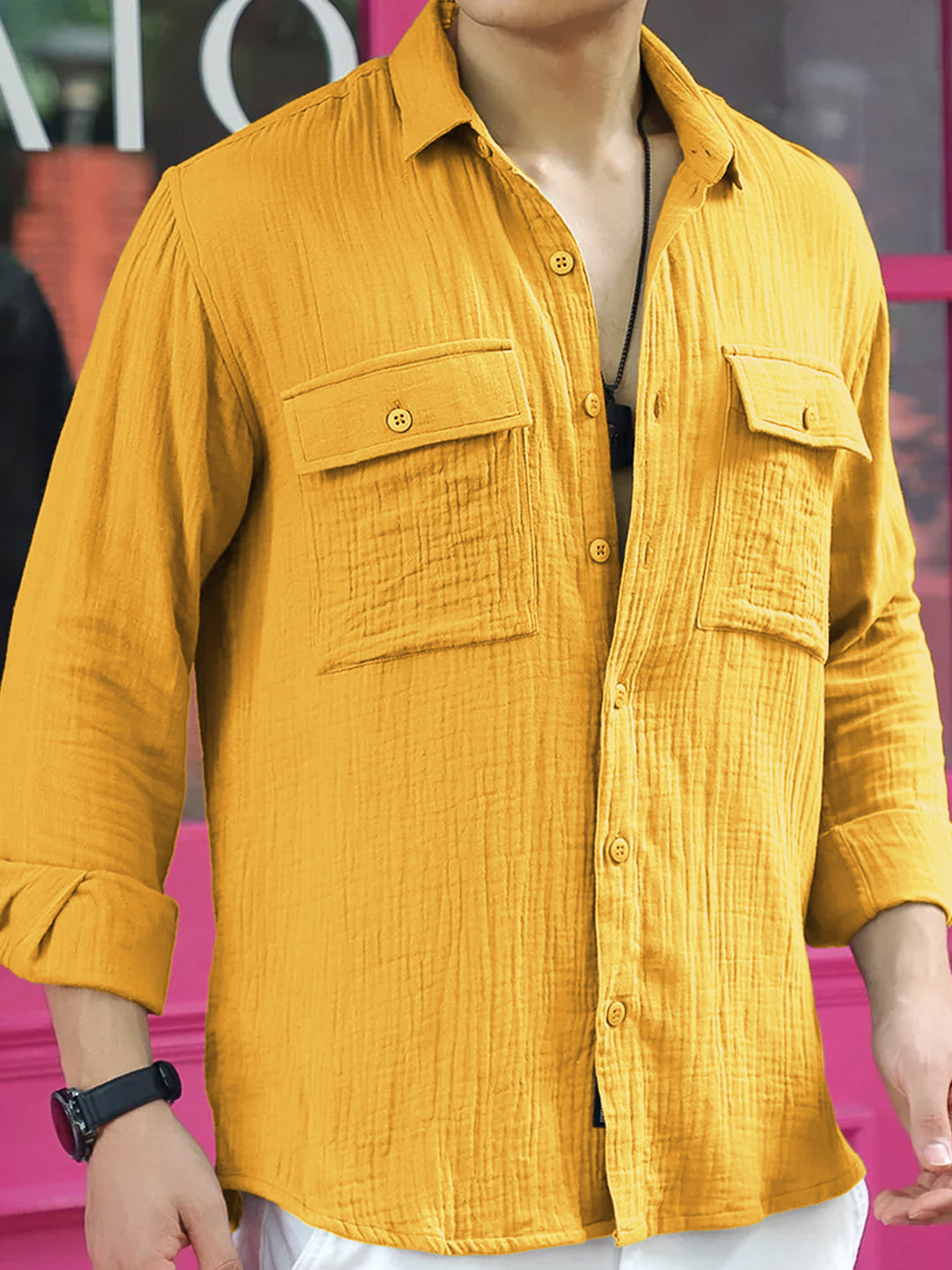 Vero Vibe Lucas Double Clothe Bright Yellow Shirt